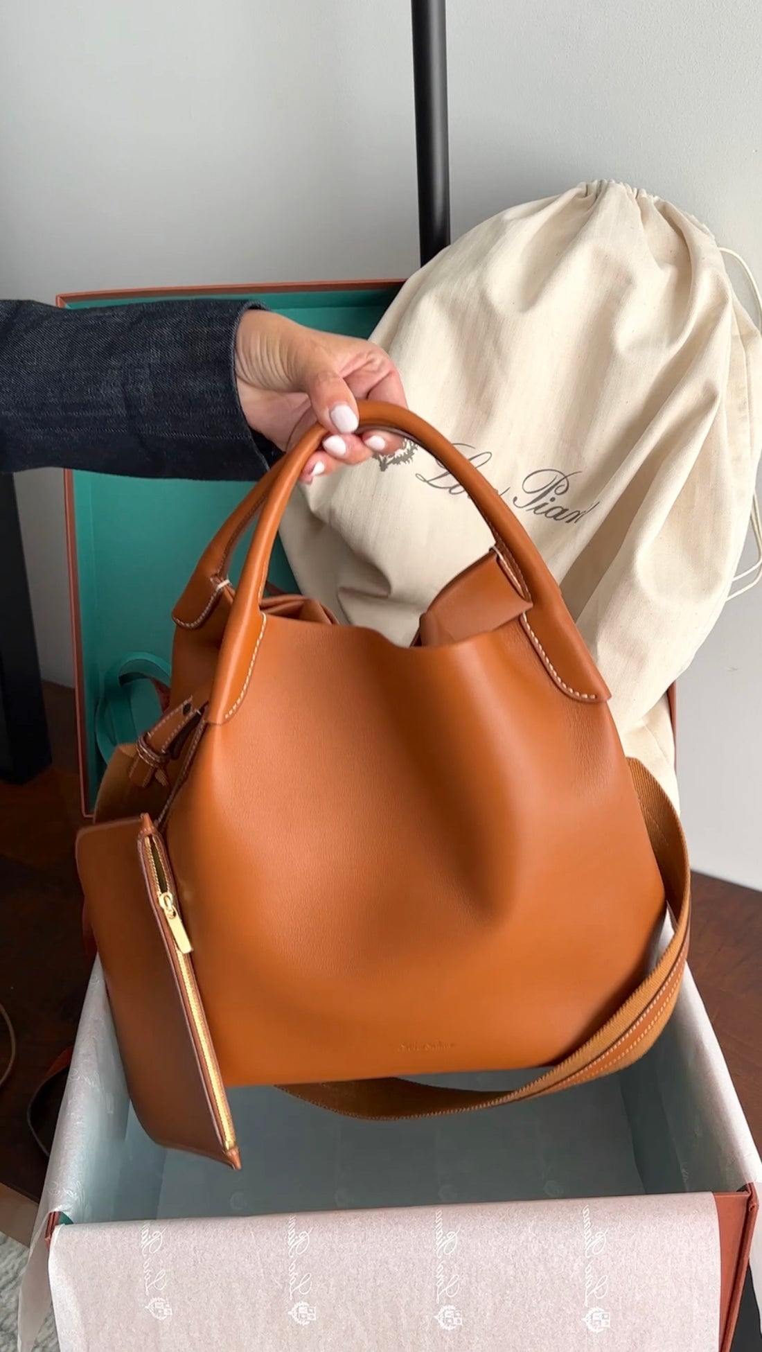 Loro Piana Tan Leather Large Bale Bucket Shoulder Bag