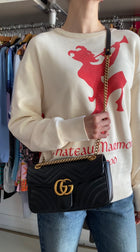 Gucci Black GHW Chevron Quilted Leather GG Marmont Chain Bag