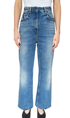 Prada Blue High Waisted Wide Leg Logo Jeans - W25