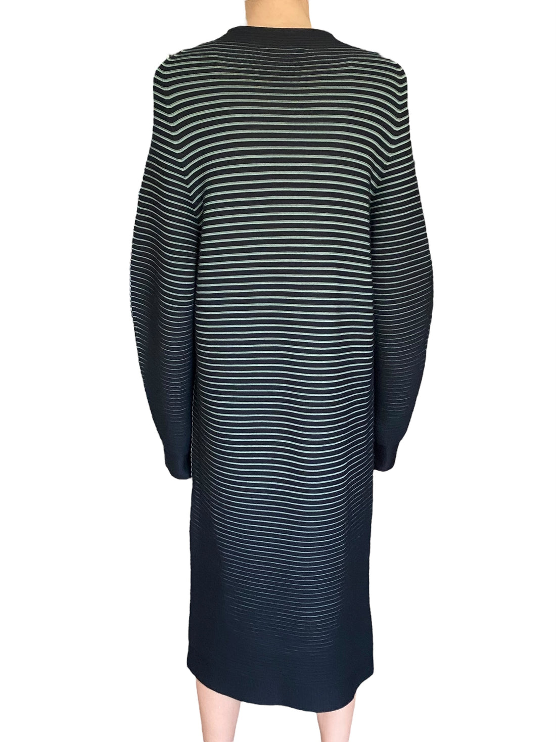 Issey Miyake Wool Green Knit Ribbed Sweater Maxi Dress - JP 2