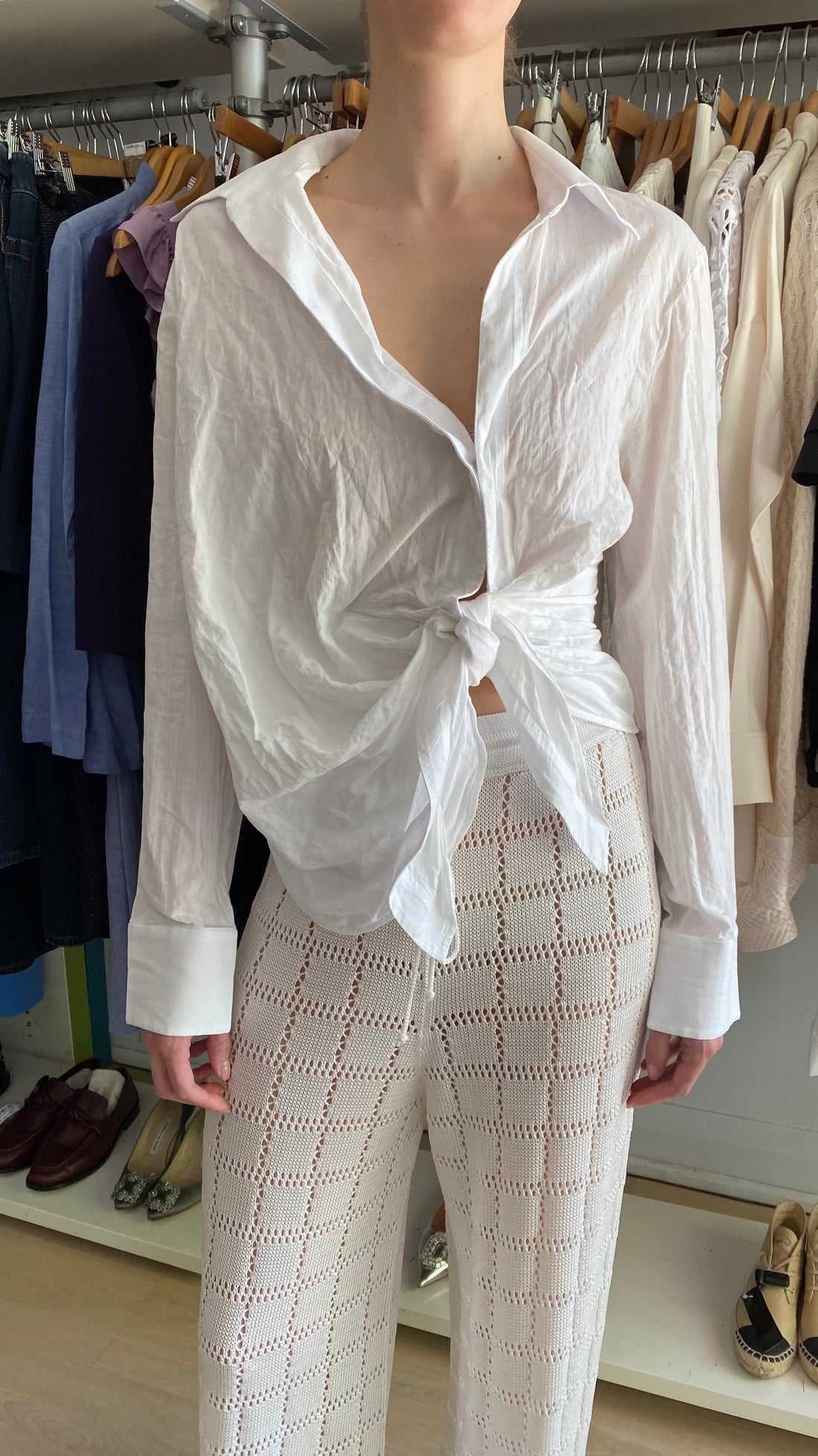Jacquemus White “Bahia” Tie-Front Long-Sleeve Coverup Shirt - IT 36 / US 2