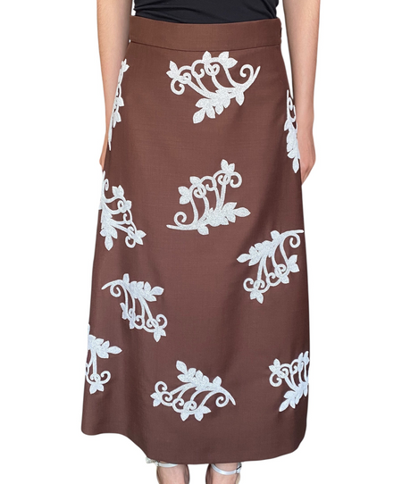 Prada Brown Mohair Floral Sequin Embellished Skirt -  42