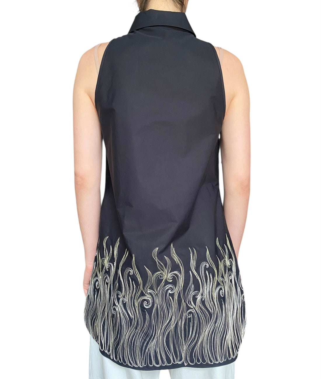 Rochas Black Embroidered Sleeveless Shirt - FR 44 / US 12