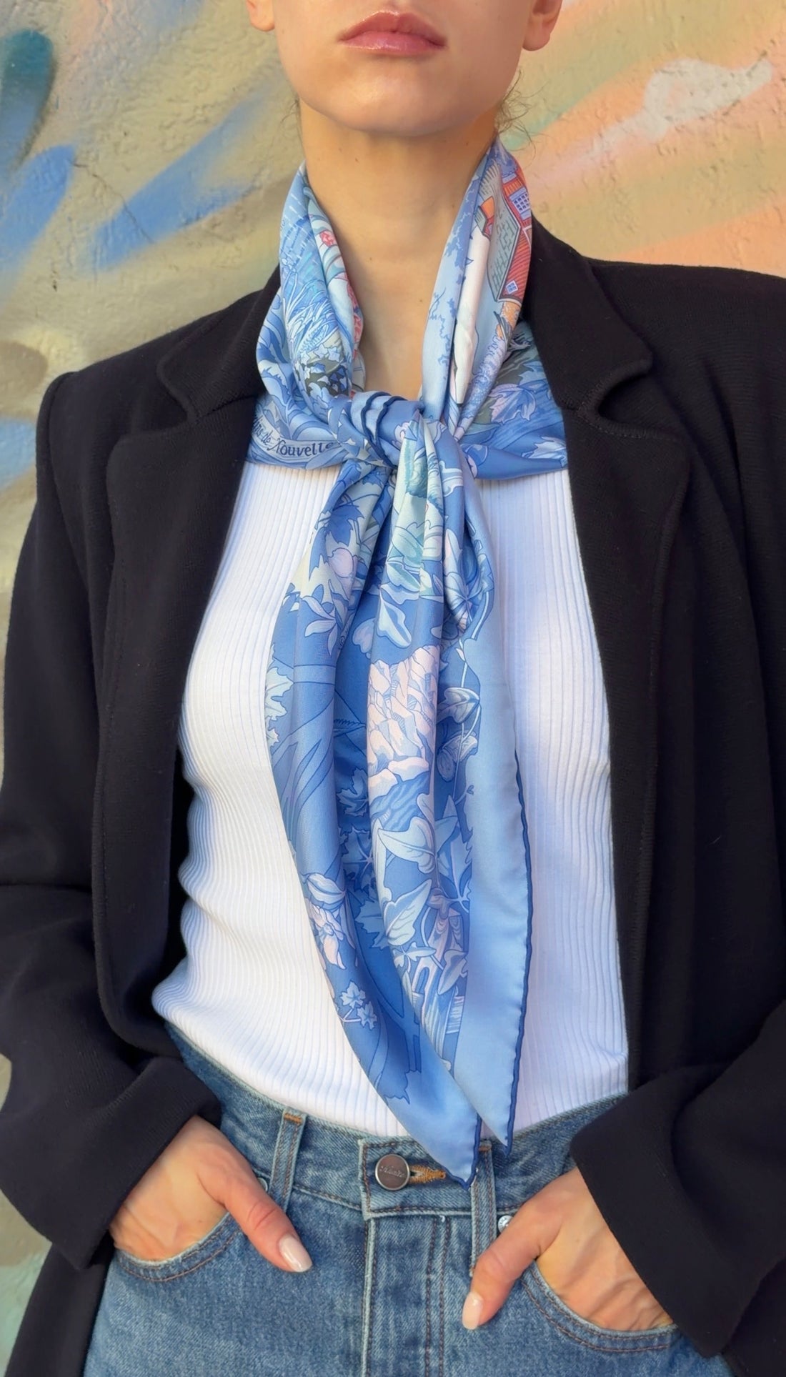 Hermes Blue Jardins de Nouvelle Angleterre Silk 90cm Scarf