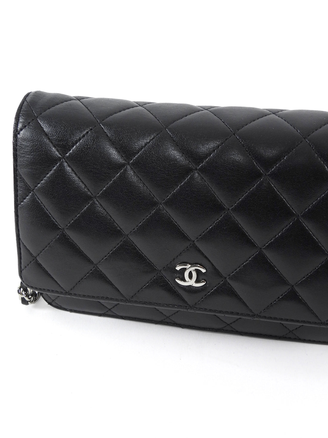 Chanel Black Lambskin Leather CC Classic Wallet on Chain SHW
