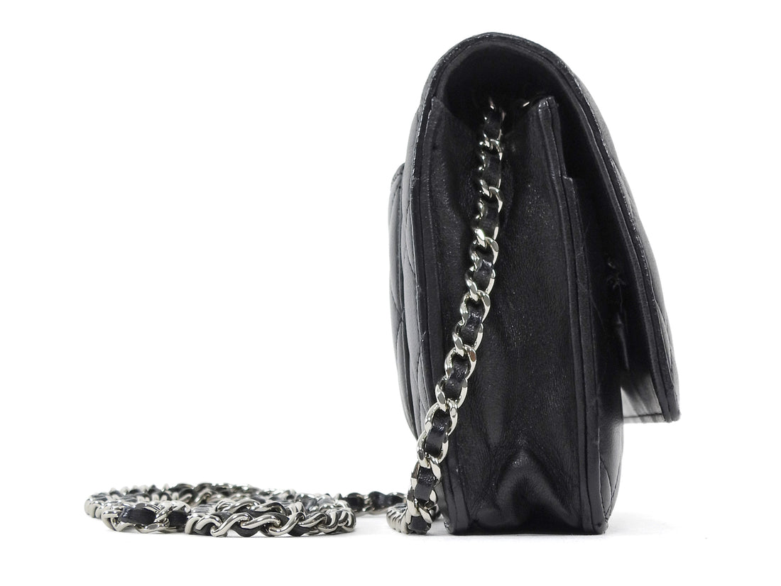 Chanel Black Lambskin Leather CC Classic Wallet on Chain SHW