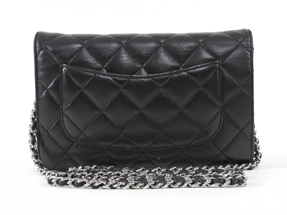 Chanel Black Lambskin Leather CC Classic Wallet on Chain SHW