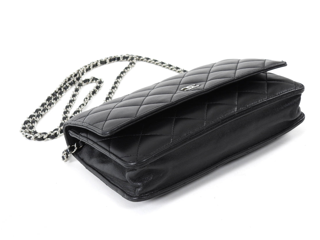 Chanel Black Lambskin Leather CC Classic Wallet on Chain SHW
