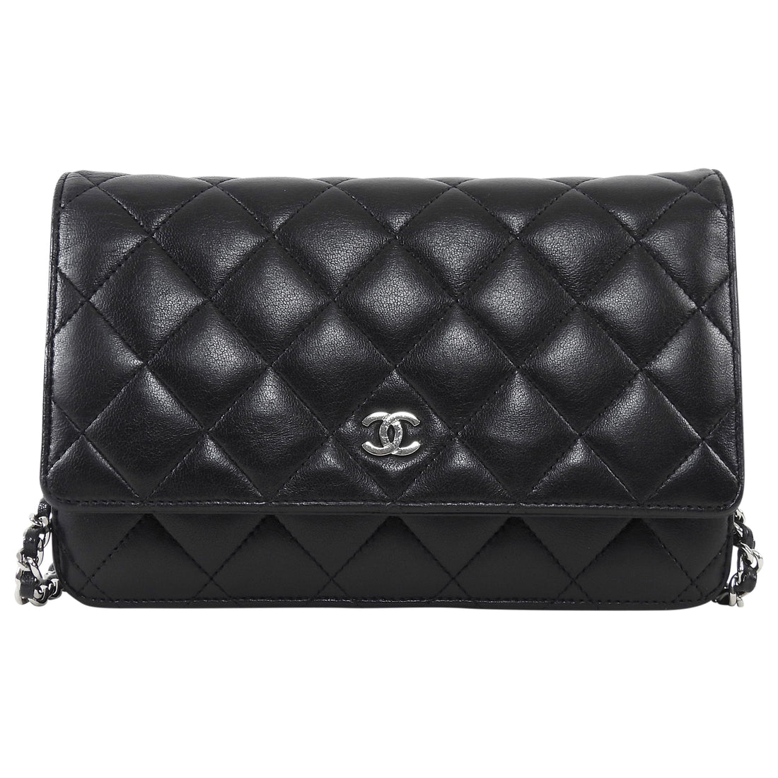 Chanel Black Lambskin Leather CC Classic Wallet on Chain SHW