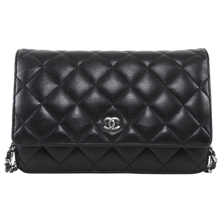 Chanel Black Lambskin Leather CC Classic Wallet on Chain SHW