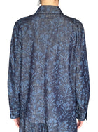 Giorgio Armani Navy Floral Printed Metallic Denim Long Sleeve Shirt - IT 44 / US 8-10