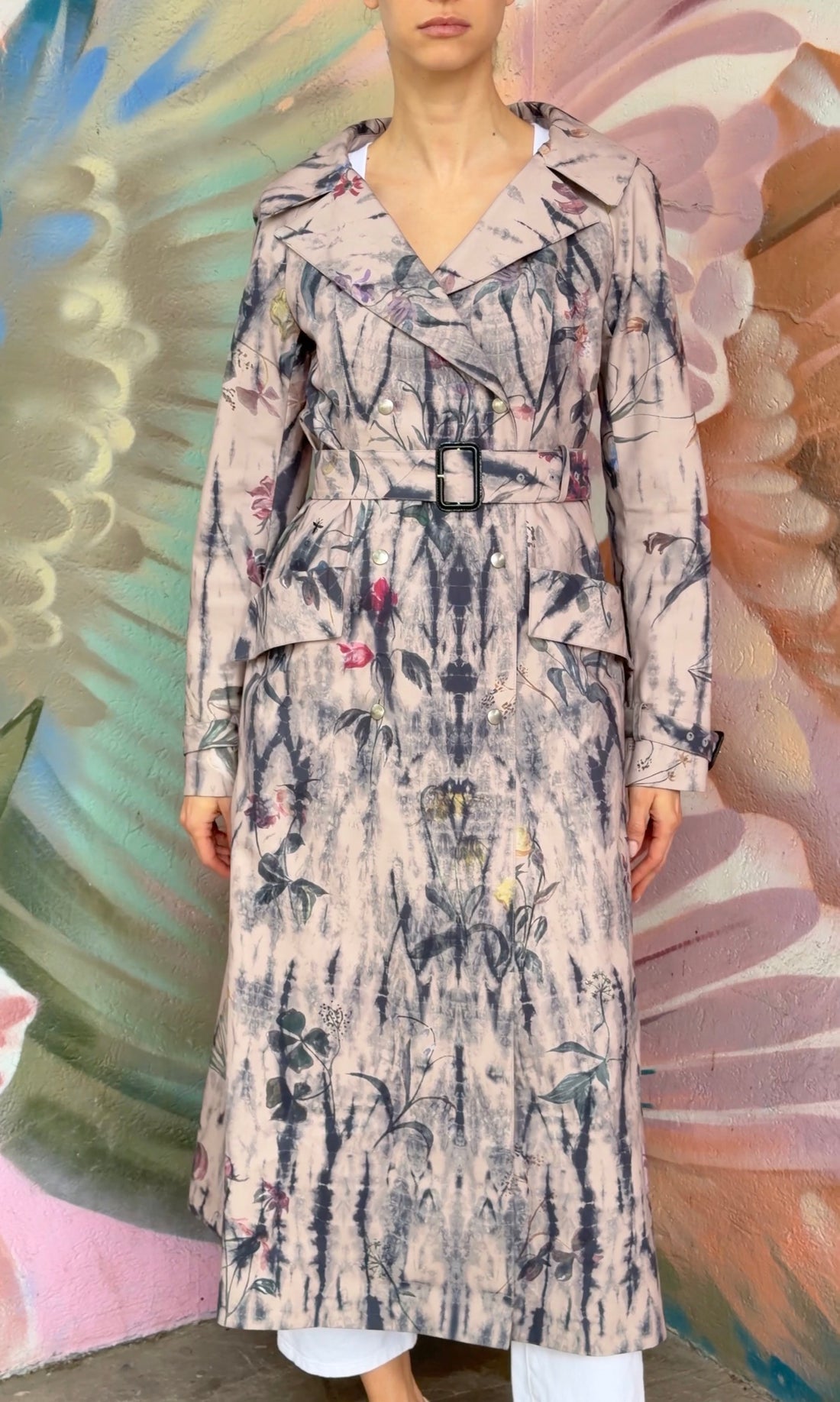 Christian Dior Pink Multi Floral Oblique Lined Trench - F40