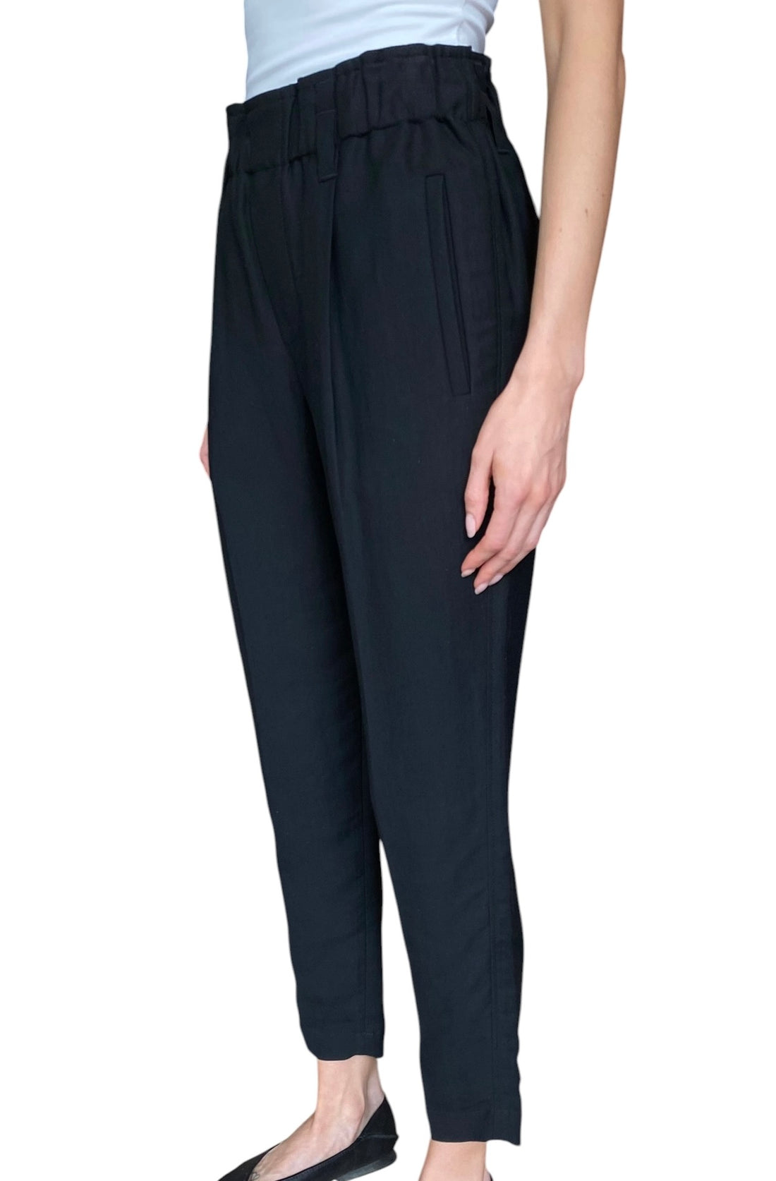 Brunello Cucinelli Black Linen Elastic Waist Slim Trouser - IT 40/ US 4