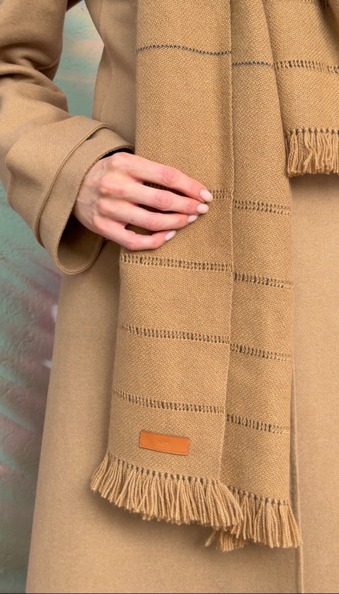 Hermes Camel Cashmere Jours Stole Scarf