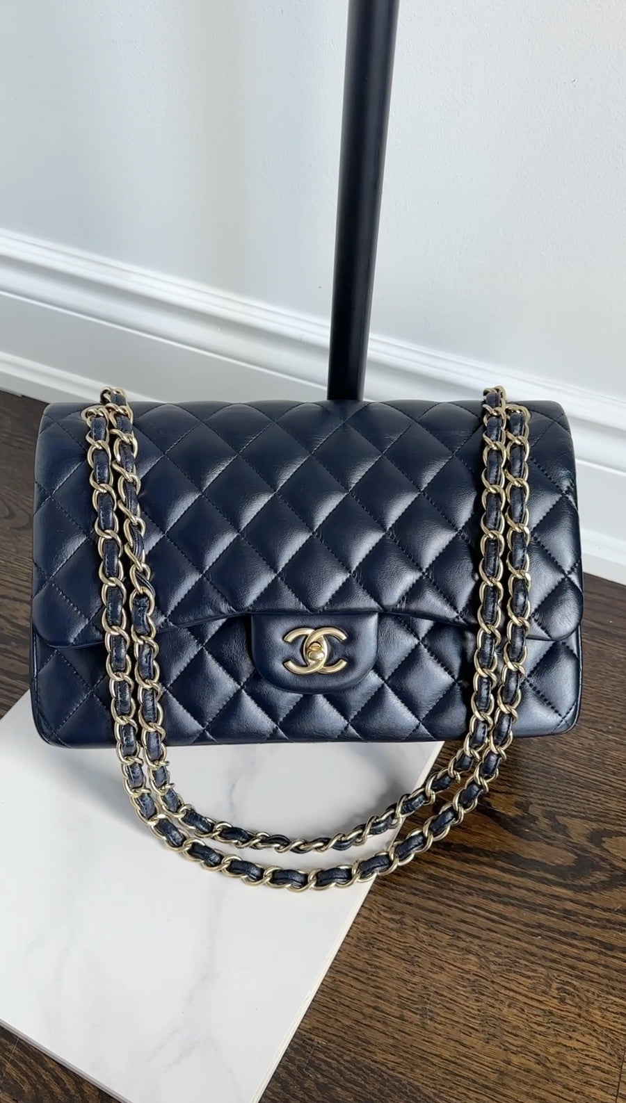 Chanel Midnight Navy Lambskin Jumbo Classic Double Flap Bag GHW