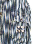 Miu Miu Blue Denim Striped Logo Jacket - 40 / US 6