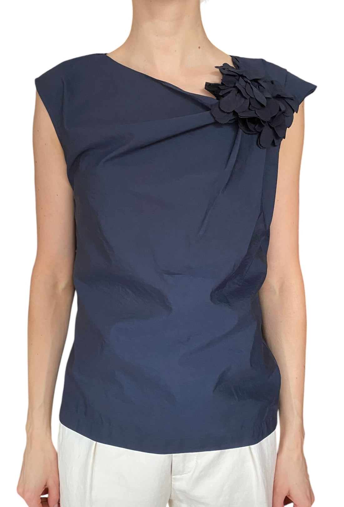 Brunello Cucinelli Navy Floral Applique Sleeveless Top - US 2-4