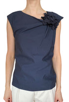 Brunello Cucinelli Navy Floral Applique Sleeveless Top - US 2-4