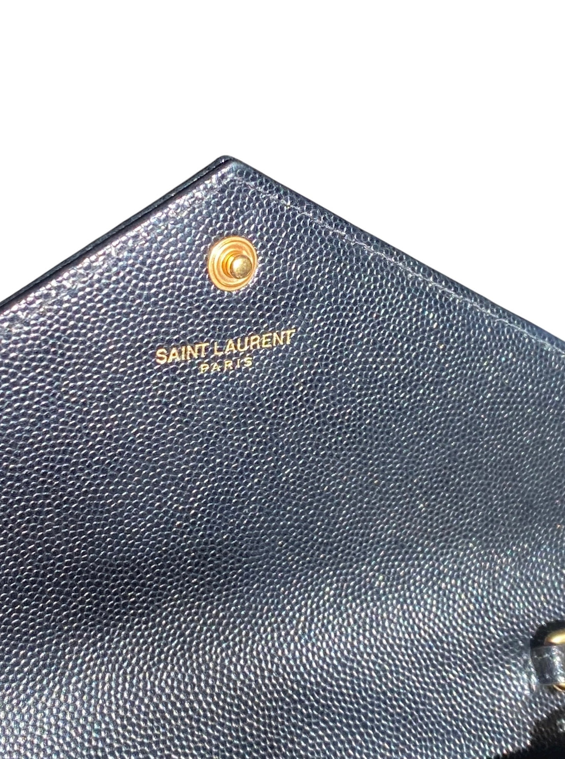 Saint Laurent Black Cassandre Grain de Poudre Chevron Wallet on Chain