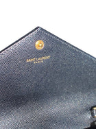 Saint Laurent Black Cassandre Grain de Poudre Chevron Wallet on Chain