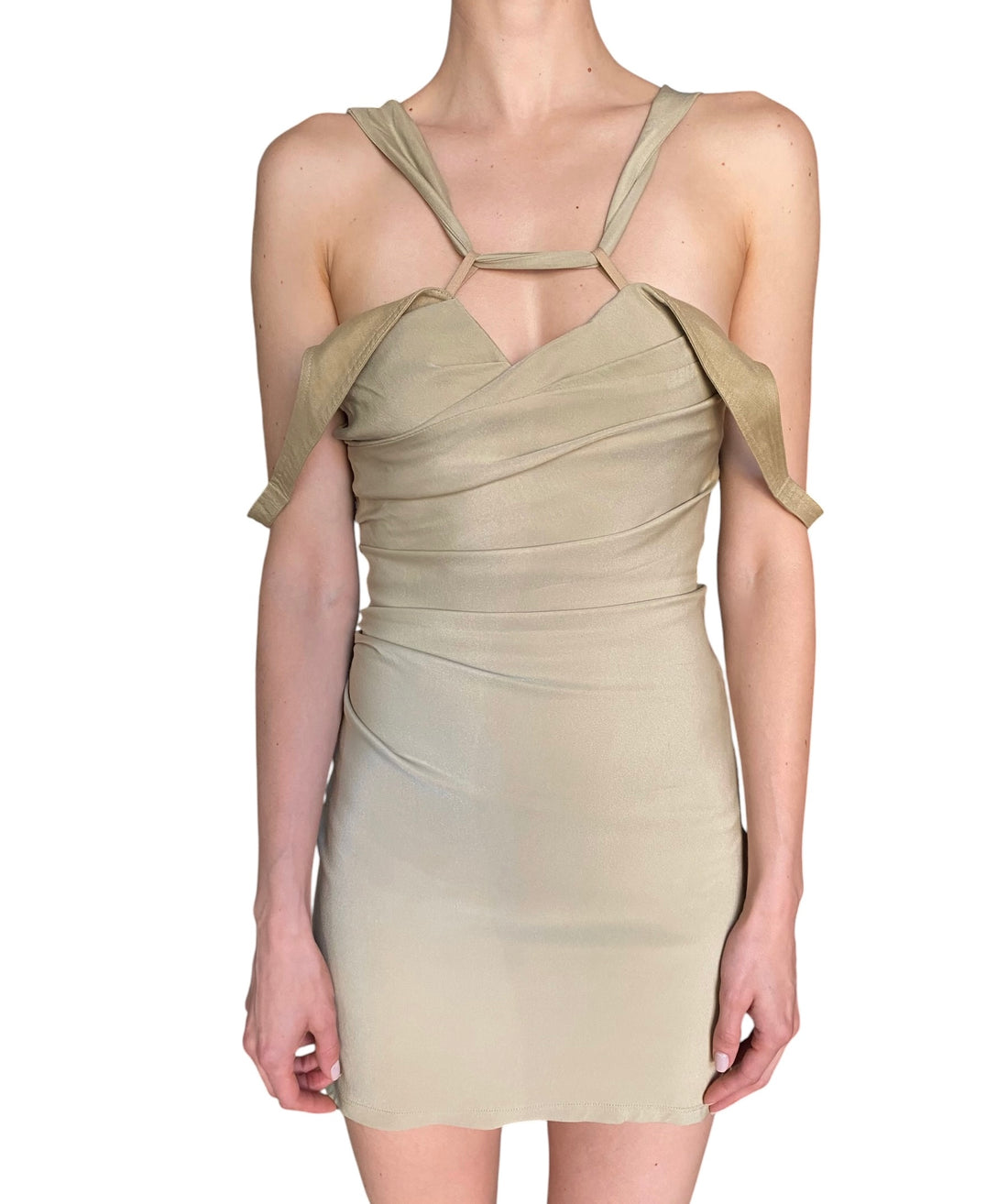 Jacquemus Khaki Silk Linen Combo Strappy Mini Dress - 36 / US 2