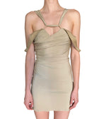 Jacquemus Khaki Silk Linen Combo Strappy Mini Dress - 36 / US 2