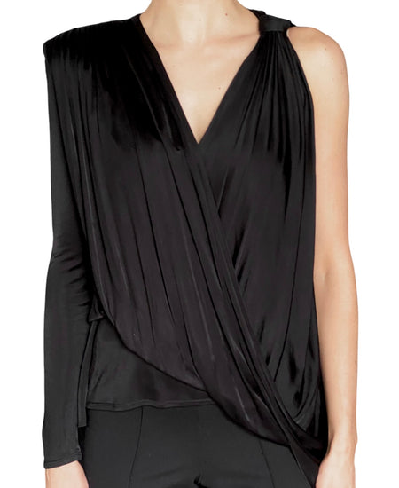 Versace Black Draped Jersey Asymmetrical Hi-Low Top - FR 38 / US 4