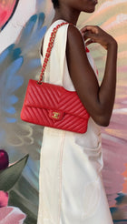 Chanel Red Chevron Quilted Leather Medium Double Classic Flap Bag