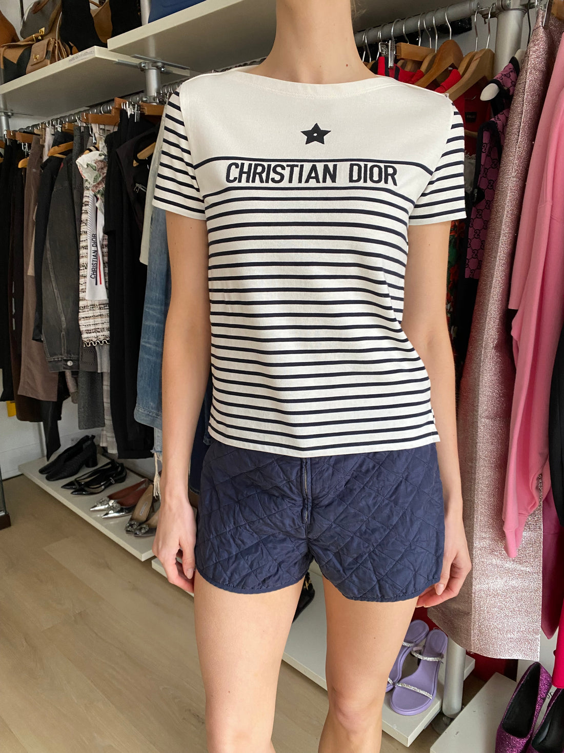 Christian Dior Navy Star Stripe Graphic Short Sleeve Tee - S / US 4-6
