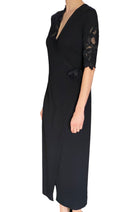 Ermanno Scervino Black Knit Floral Lace Wrap Midi Dress - IT 44 / US 6-8