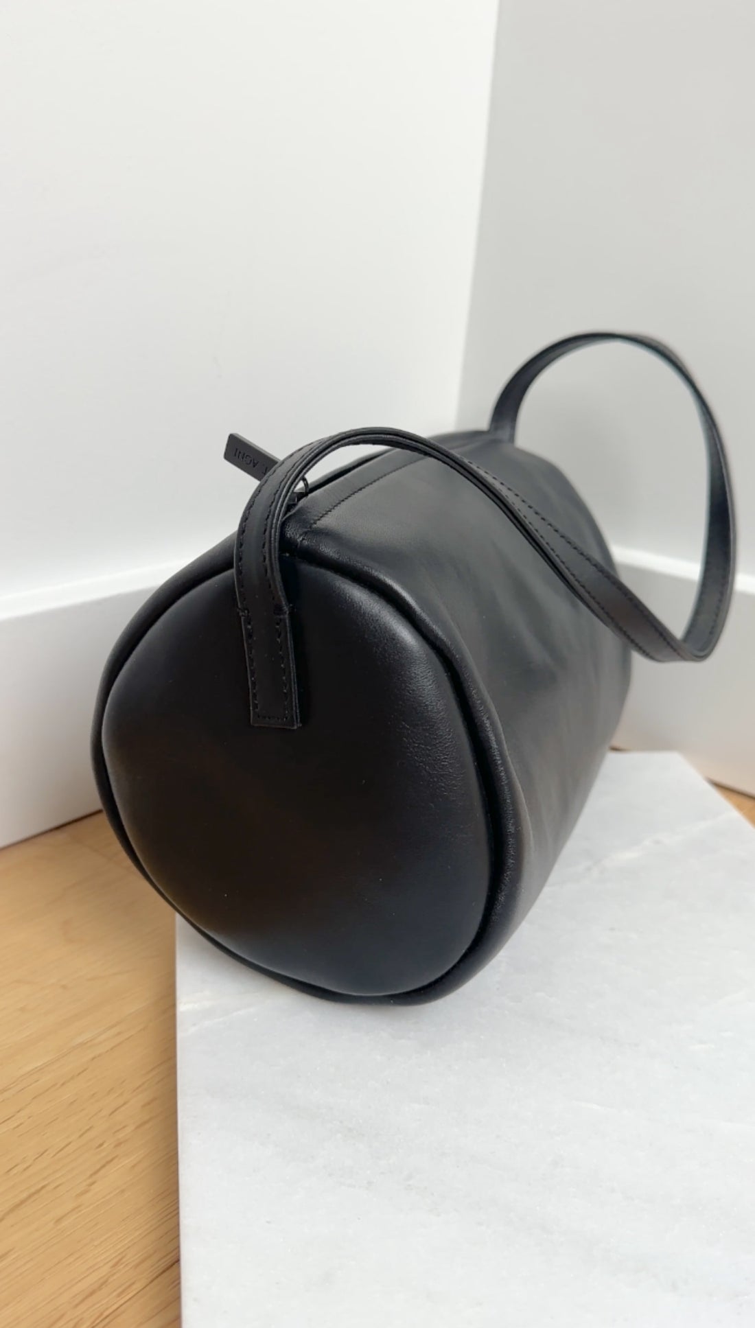 St. Agni Black Leather Barrel Connolo Bag