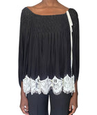 Chloé Black Boho Smock Lace Trim Long Sleeve Blouse - 38