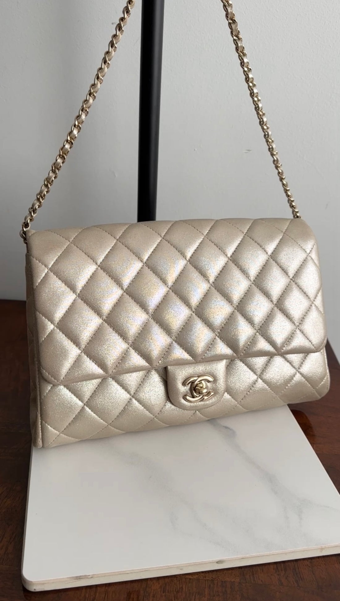 Chanel Light Champagne Gold Timeless Clutch Chain Flap Bag