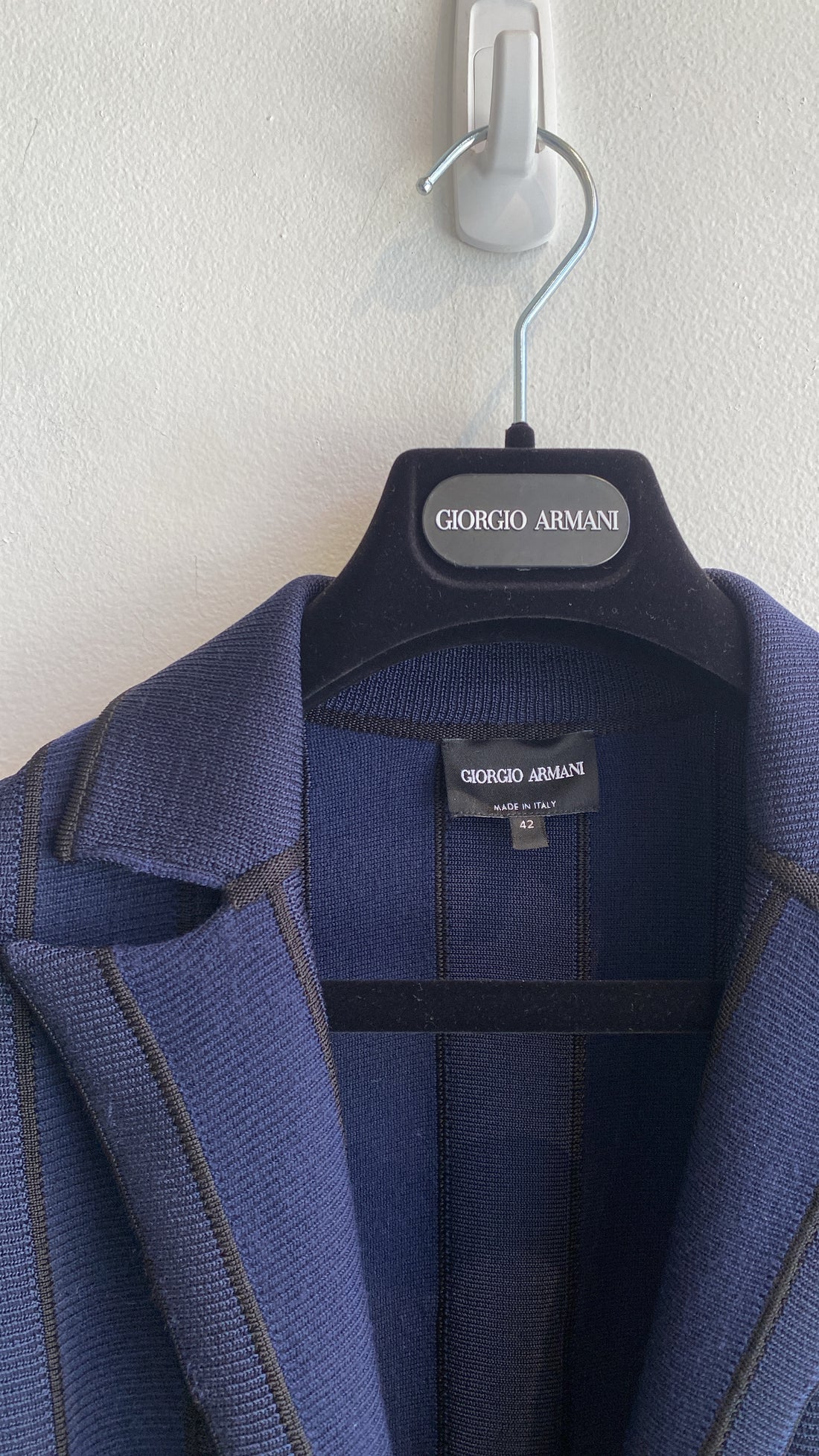 Giorgio Armani Navy Knit Striped Blazer - 42