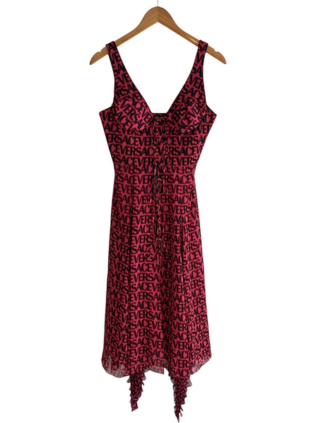 Versace Logo Chiffon Cocktail Dress