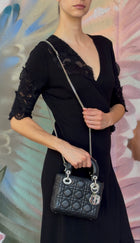 Dior Black Mini Lambskin Cannage Quilted Mini Lady Dior Bag