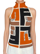 Fendi Orange Geo Puzzle Print Turtleneck Jersey Knit Tank Top - 40 / US 6