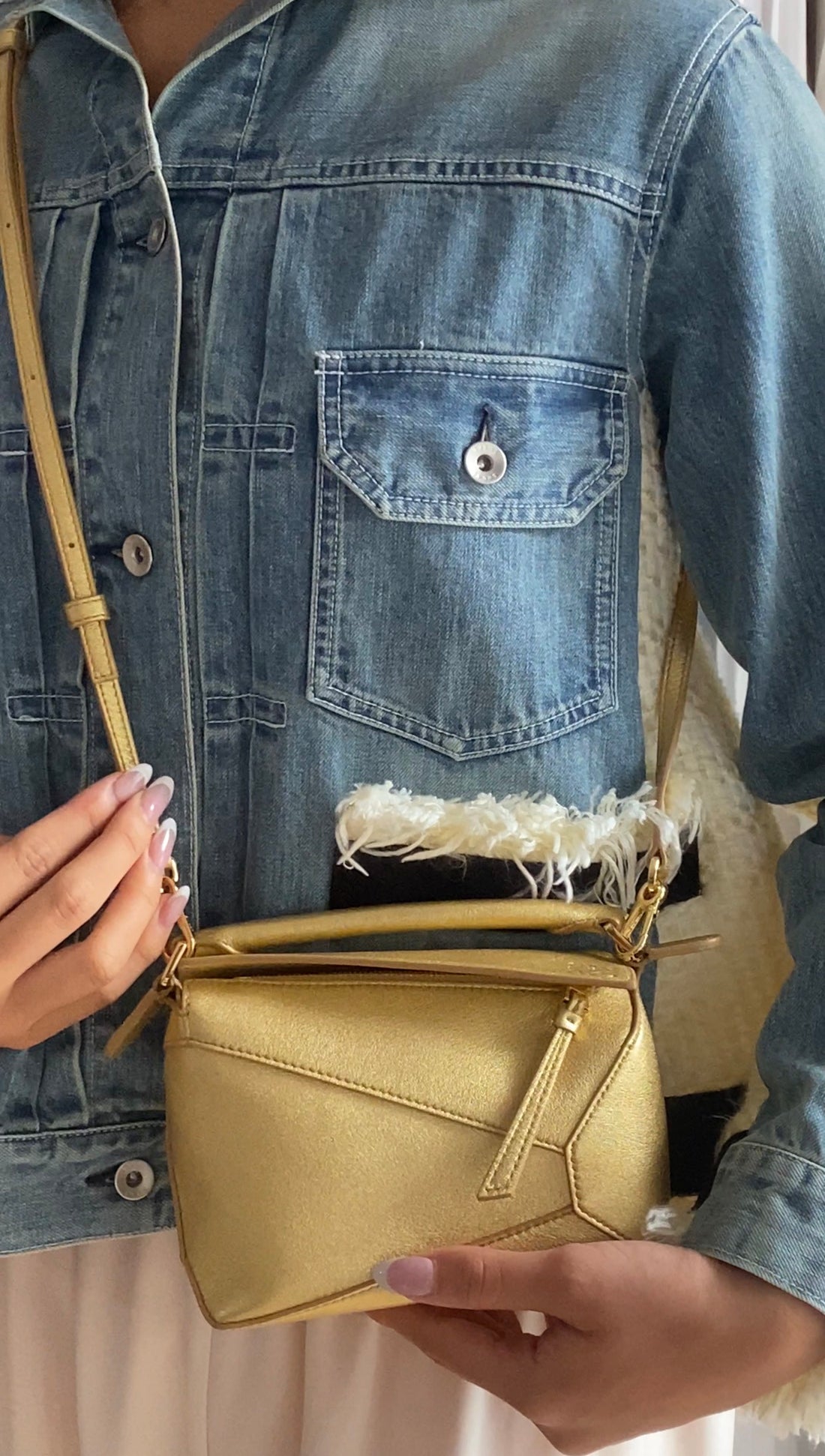 Loewe Mini Puzzle Edge Gold Metallic Leather Two Way Bag