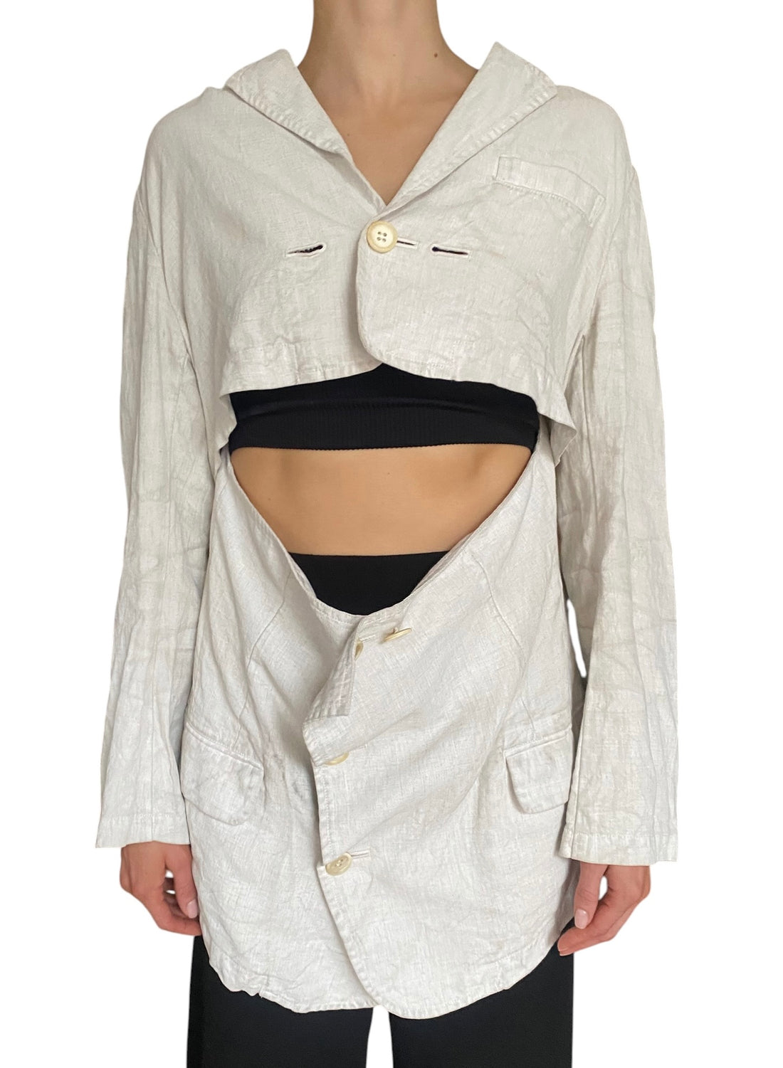 Y’s Yohji Yamamoto Ecru Linen Cutout Blazer - JP 3 / L