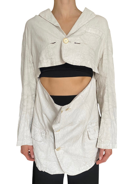 Y’s Yohji Yamamoto Ecru Linen Cutout Blazer - JP 3 / L