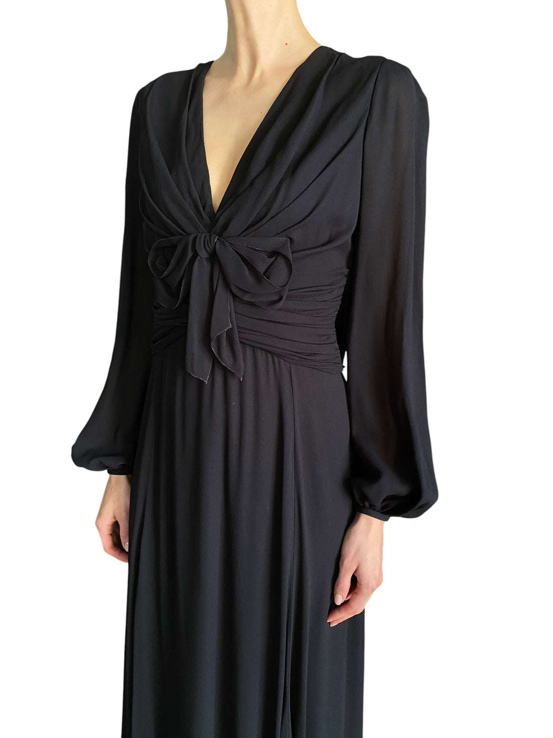 Giambattista Valli Black Bow-Tie Draped Long Sleeve Gown - IT 44 / M / US 6-8