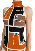 Fendi Orange Geo Puzzle Print Turtleneck Jersey Knit Tank Top - 40 / US 6
