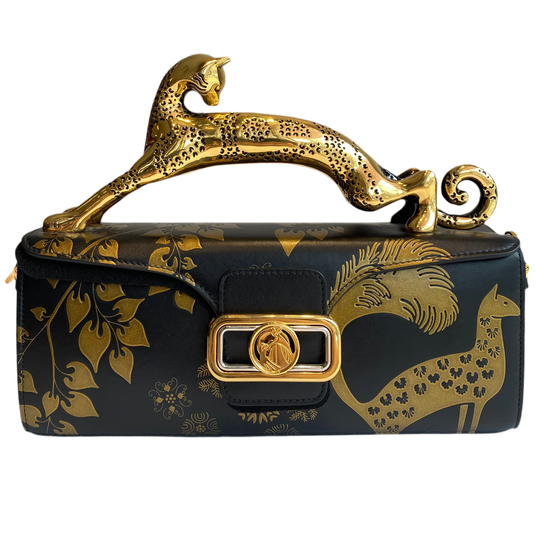 Lanvin Rateau Black & Gold Pencil Cat Top Handle Bag