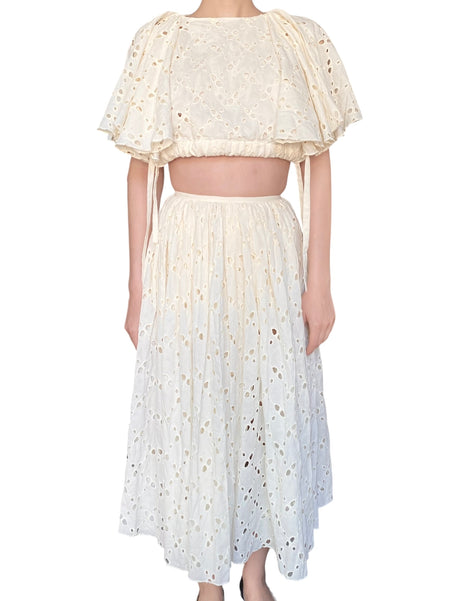 MY812 Ivory Eyelet Skirt Top Set - S / US 2-4