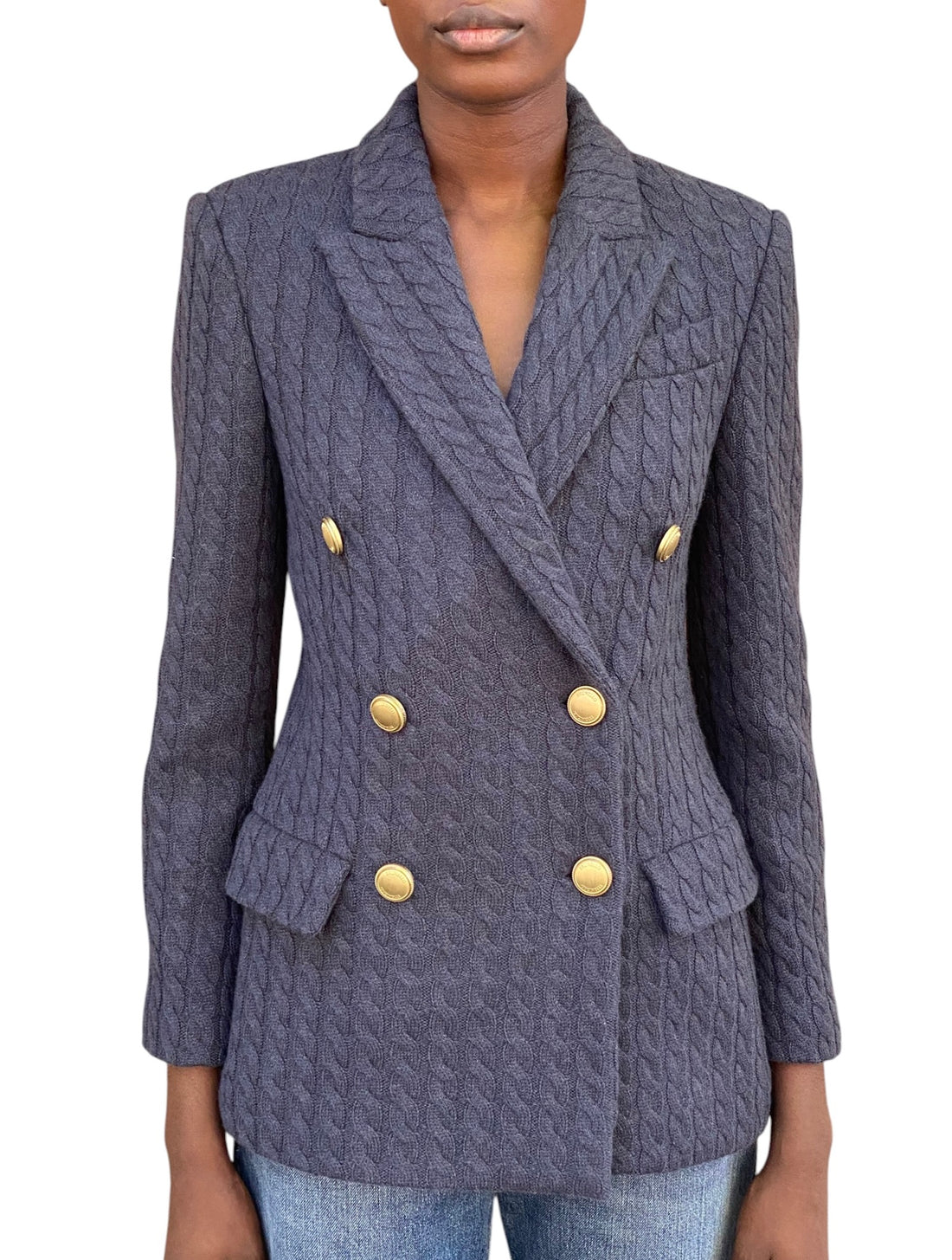 Brunello Cucinelli Blue Cashmere Cable Knit Blazer - IT 38 / US 4