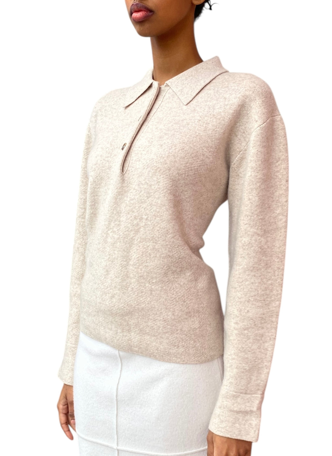 La Linge Oatmeal Beige Cashmere Blend Polo Sweater - S