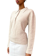 La Linge Oatmeal Beige Cashmere Blend Polo Sweater - S