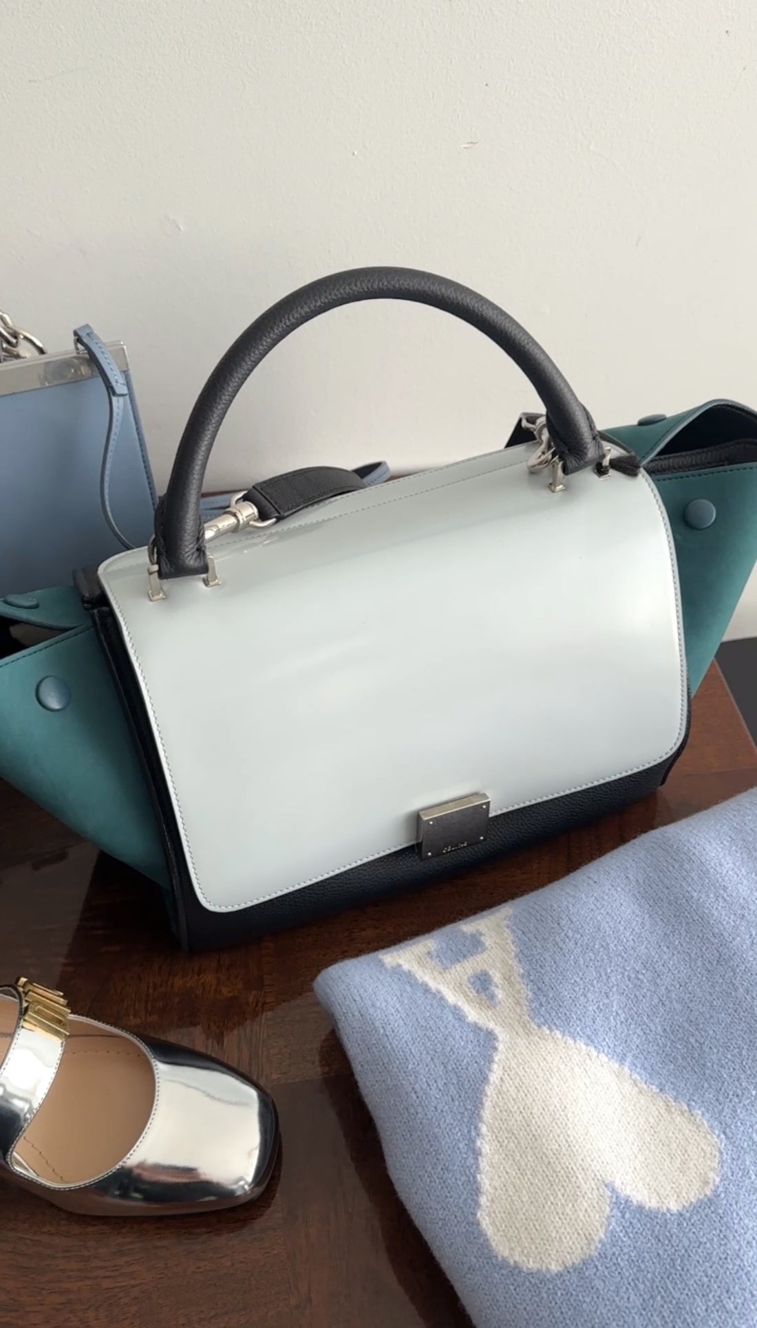Celine Small Tricolour Blue Trapeze Bag SHW