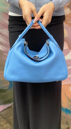 Hermes Blue Jean Clemence Leather Lindy 30 Bag PHW