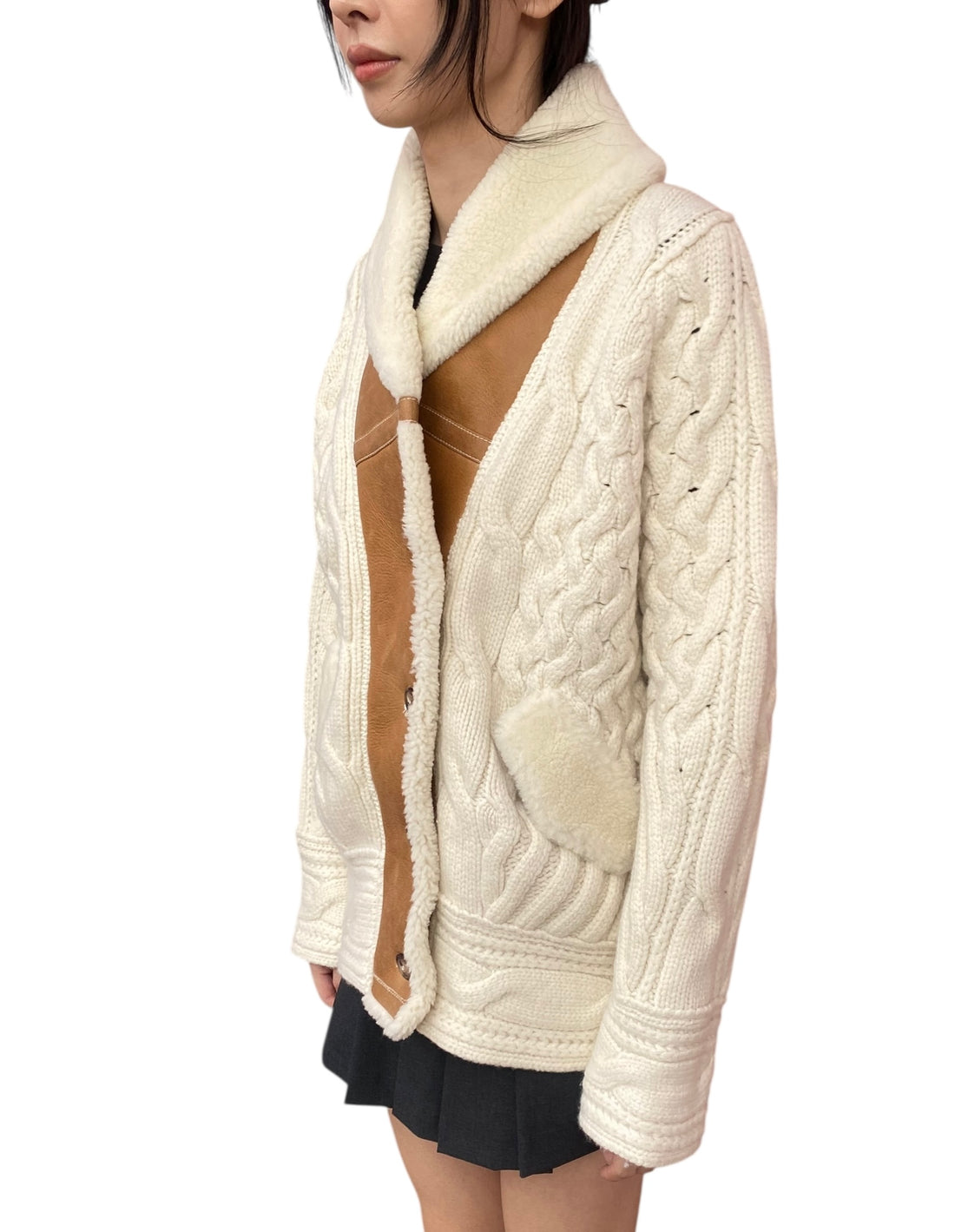 Ermanno Scervino Beige Cable Knit Shearling Jacket -  S/ M